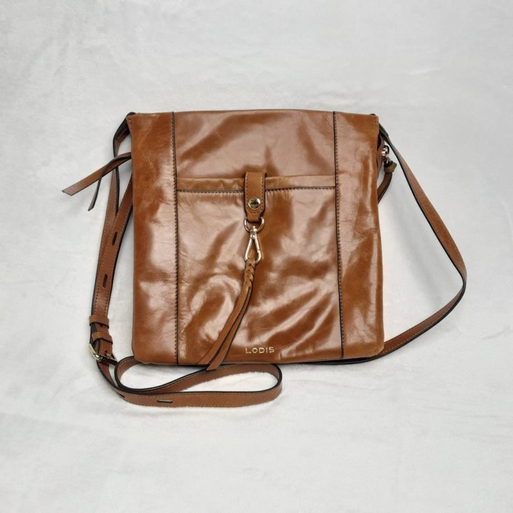 LODIS Glazed Leather Crossbody Chestnut Brown